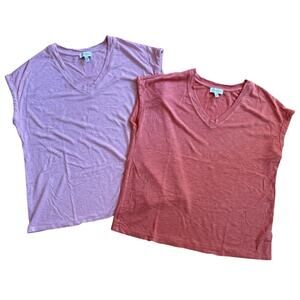 Lot Of 2 Jessica Simpson Short Sleeves V-Neck T-Shirts Sz Lrg, Peach & Pink